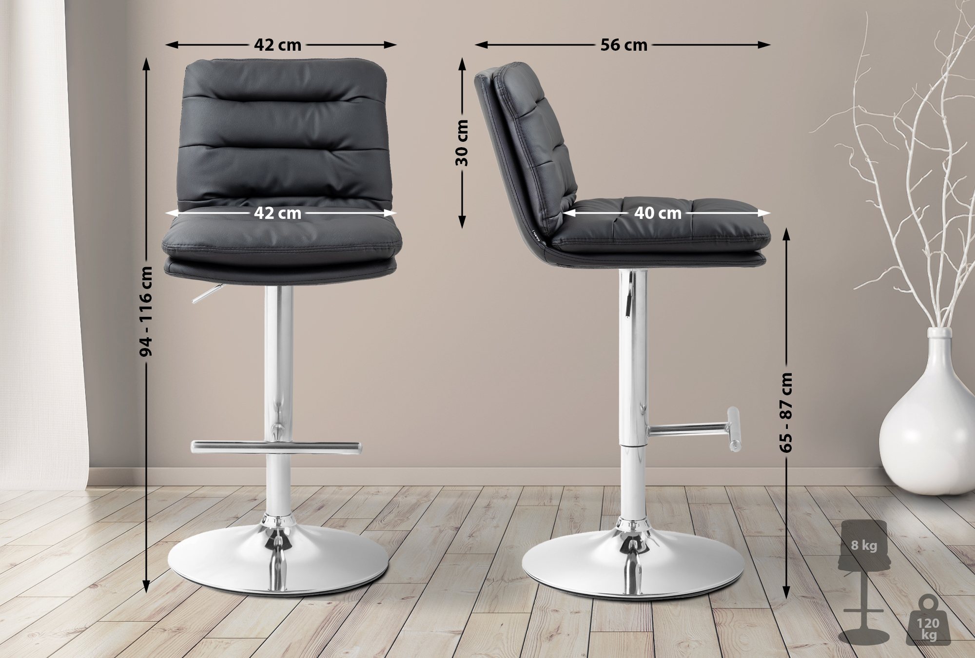 2er Set Barhocker Damar Kunstleder Chrom - Image 3
