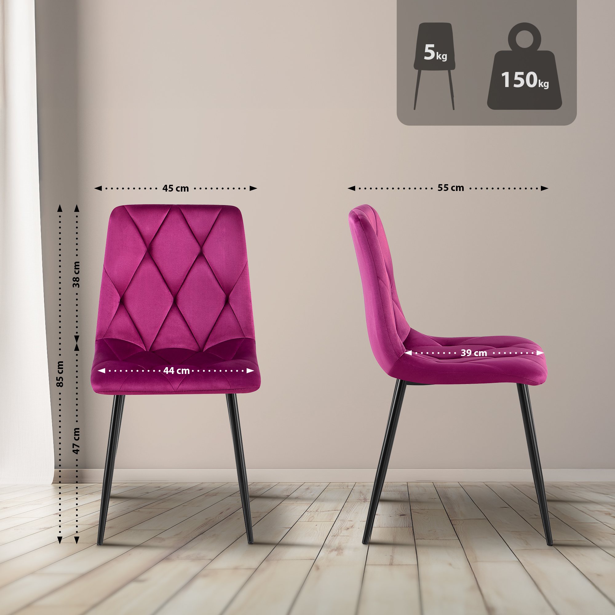 2er Set Esszimmerstuhl Clairton Samt - Image 3