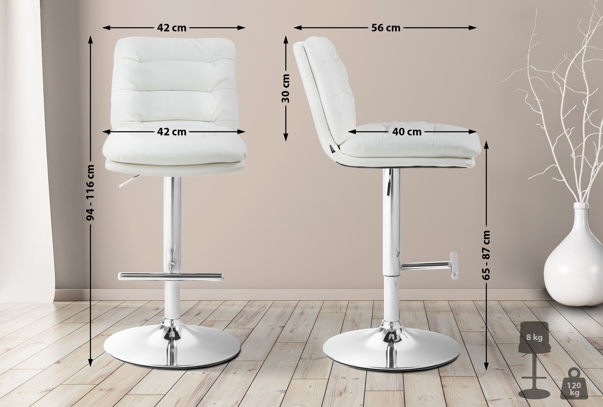 2er Set Barhocker Damar Kunstleder Chrom - Image 3