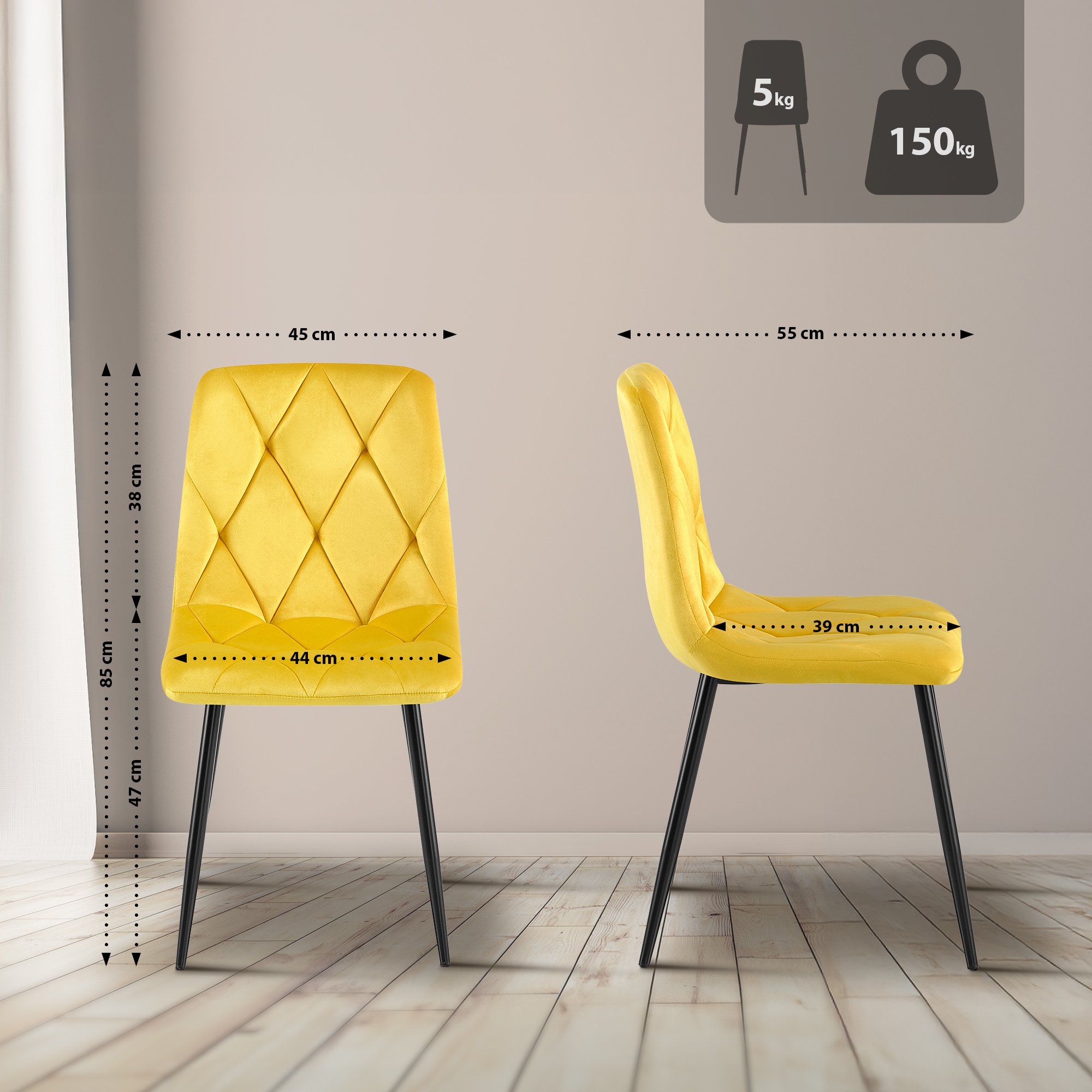 2er Set Esszimmerstuhl Clairton Samt - Image 3