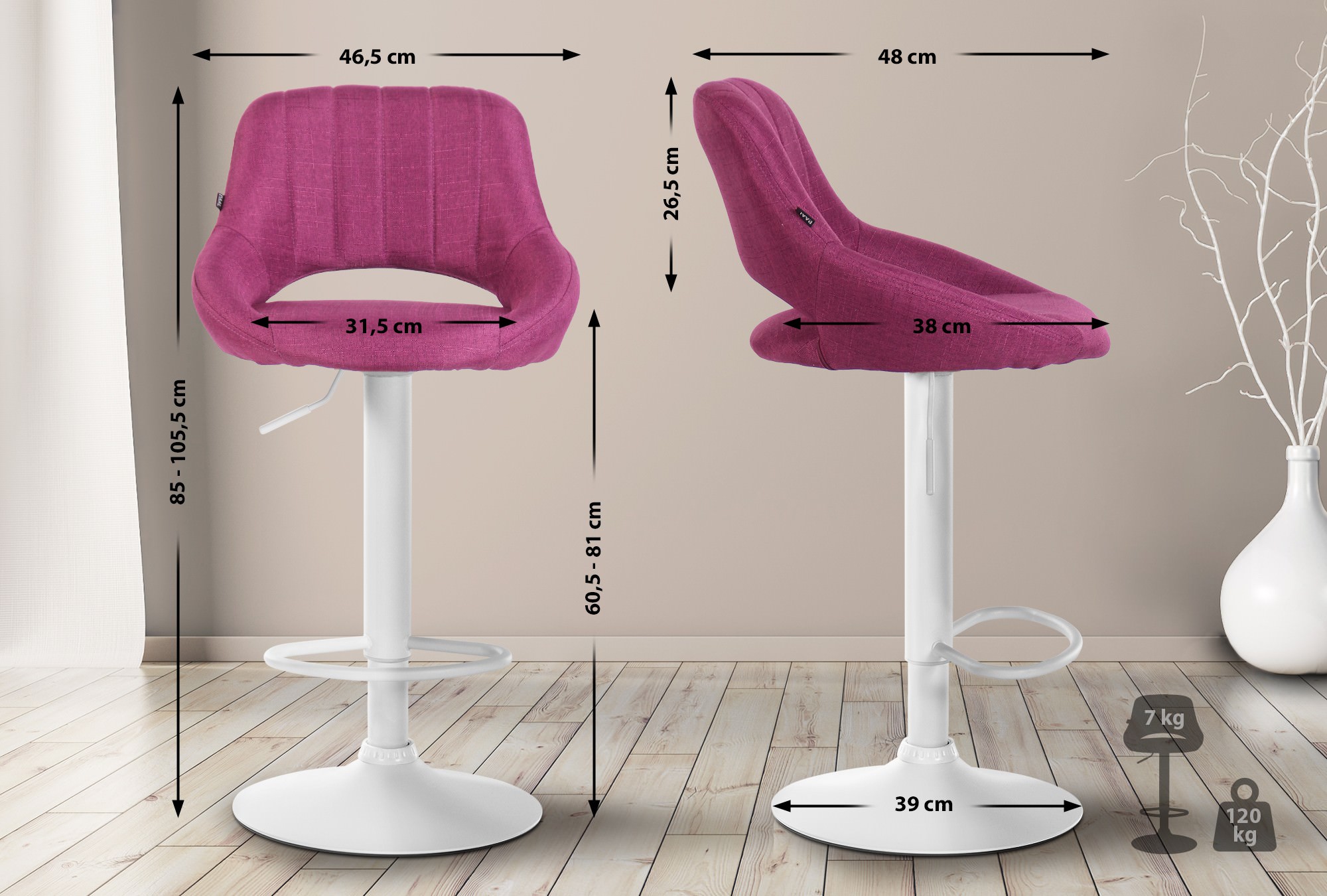 2er Set Barhocker Milet Stoff W