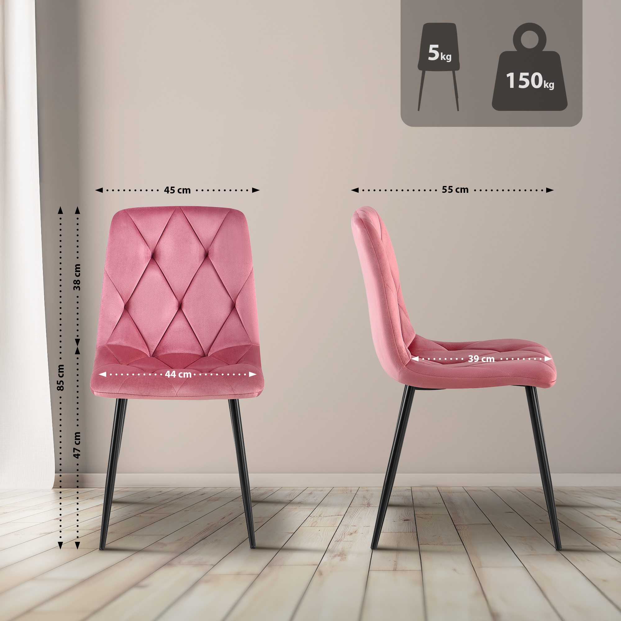 2er Set Esszimmerstuhl Clairton Samt - Image 3