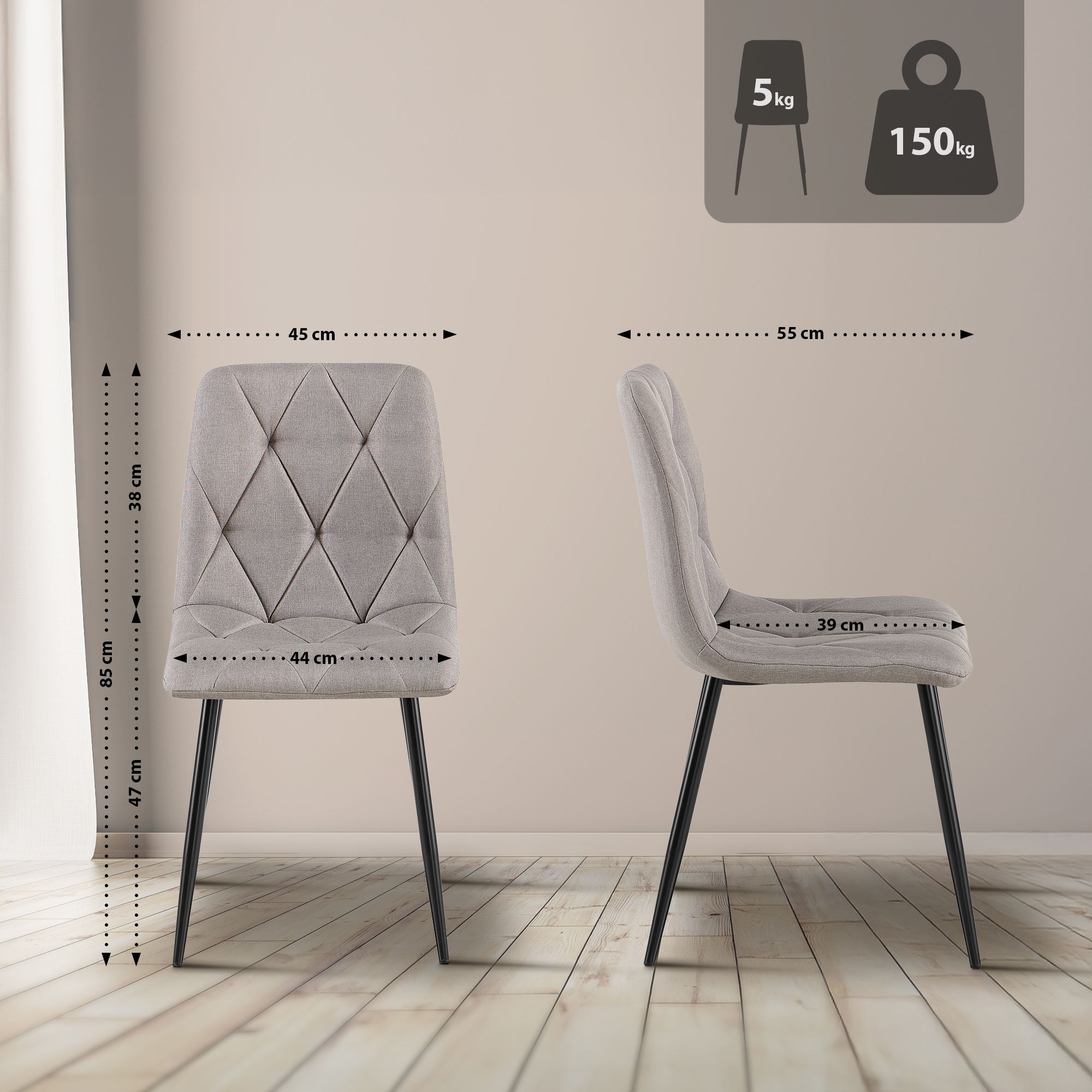 2er Set Esszimmerstuhl Clairton Stoff - Image 3