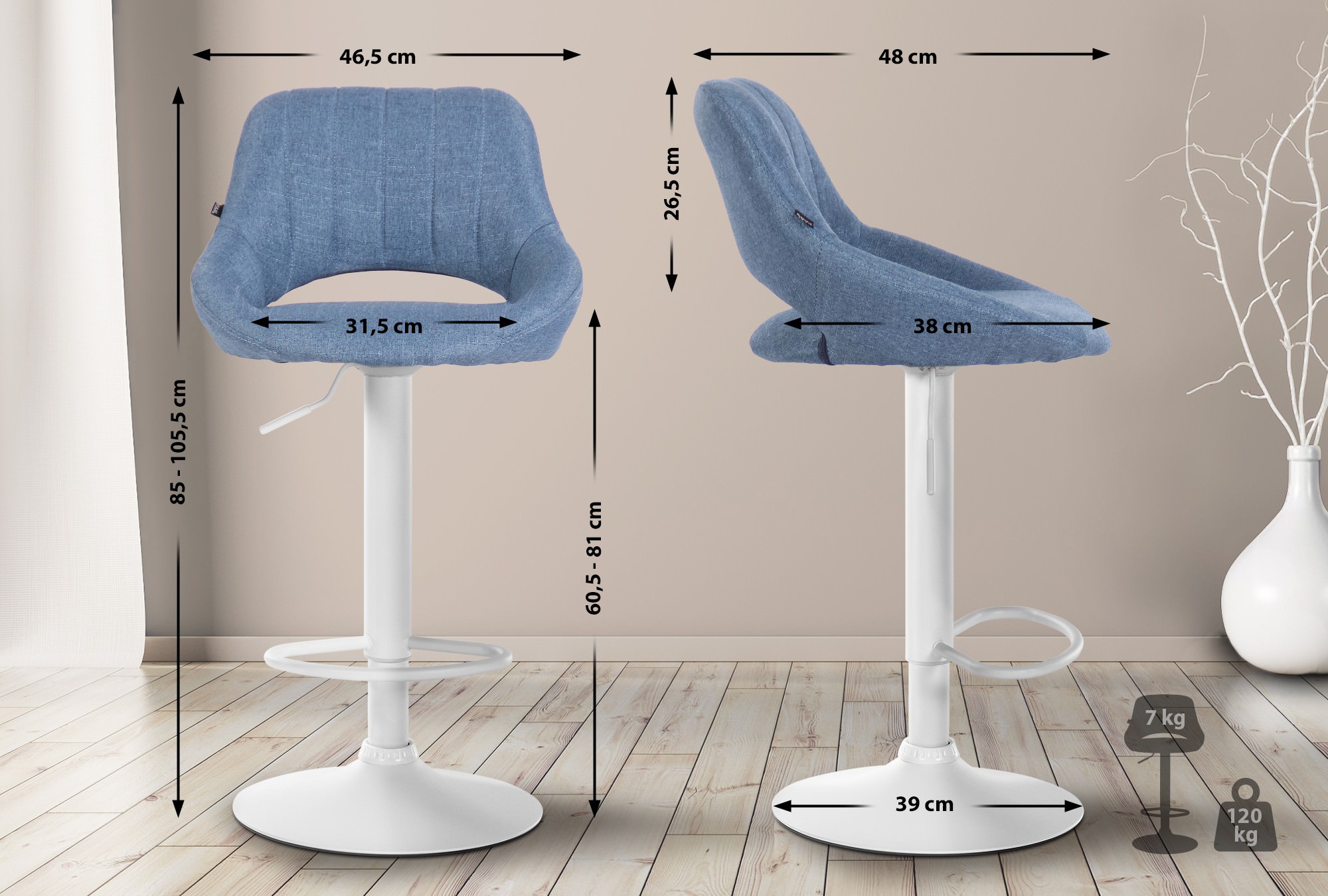 2er Set Barhocker Milet Stoff W