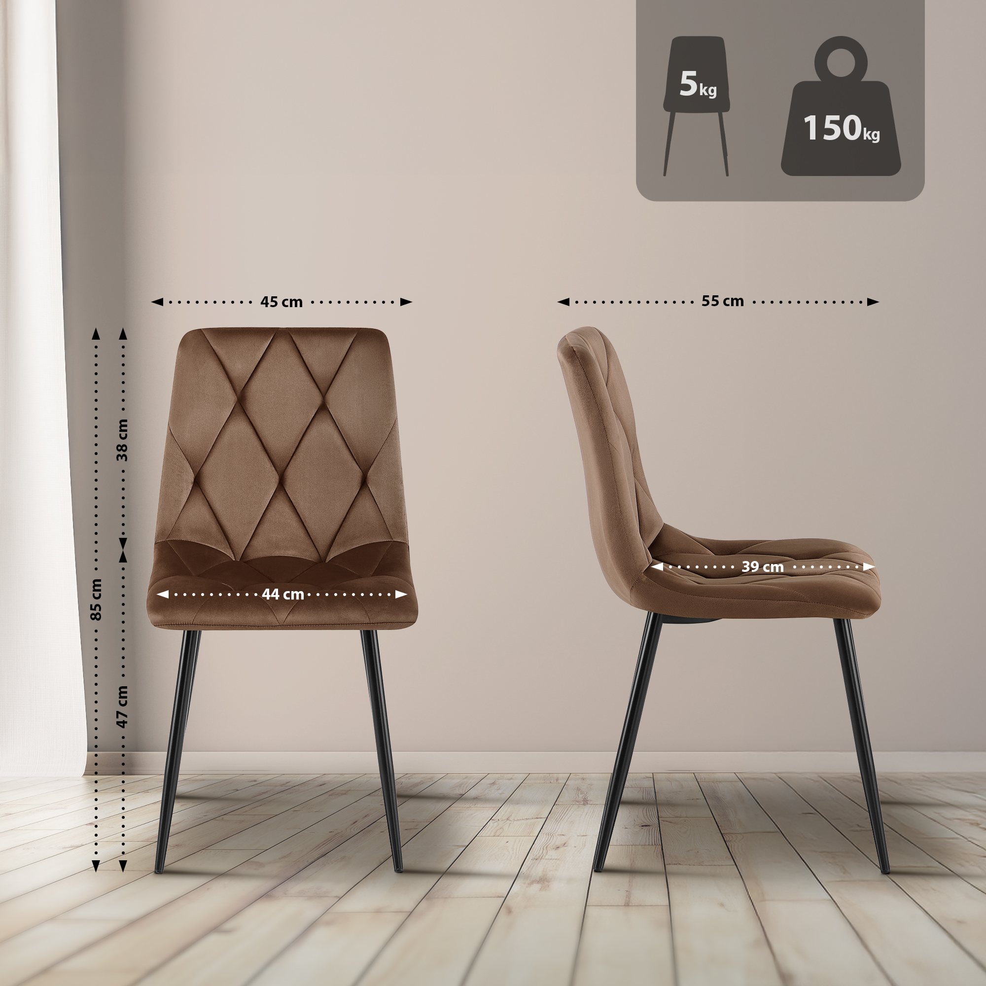2er Set Esszimmerstuhl Clairton Samt - Image 3