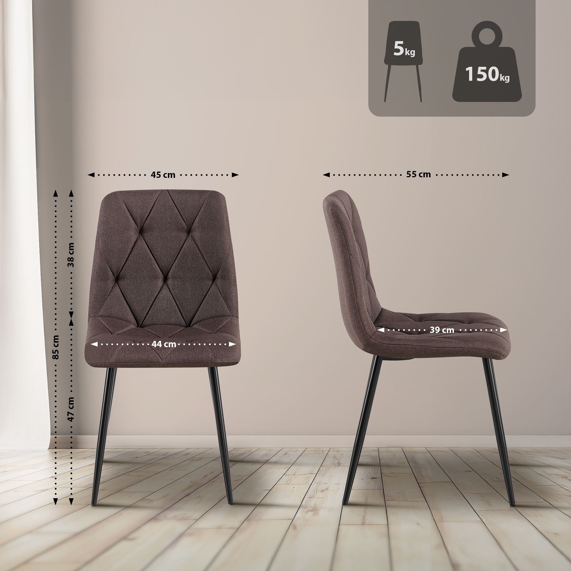 2er Set Esszimmerstuhl Clairton Stoff - Image 3