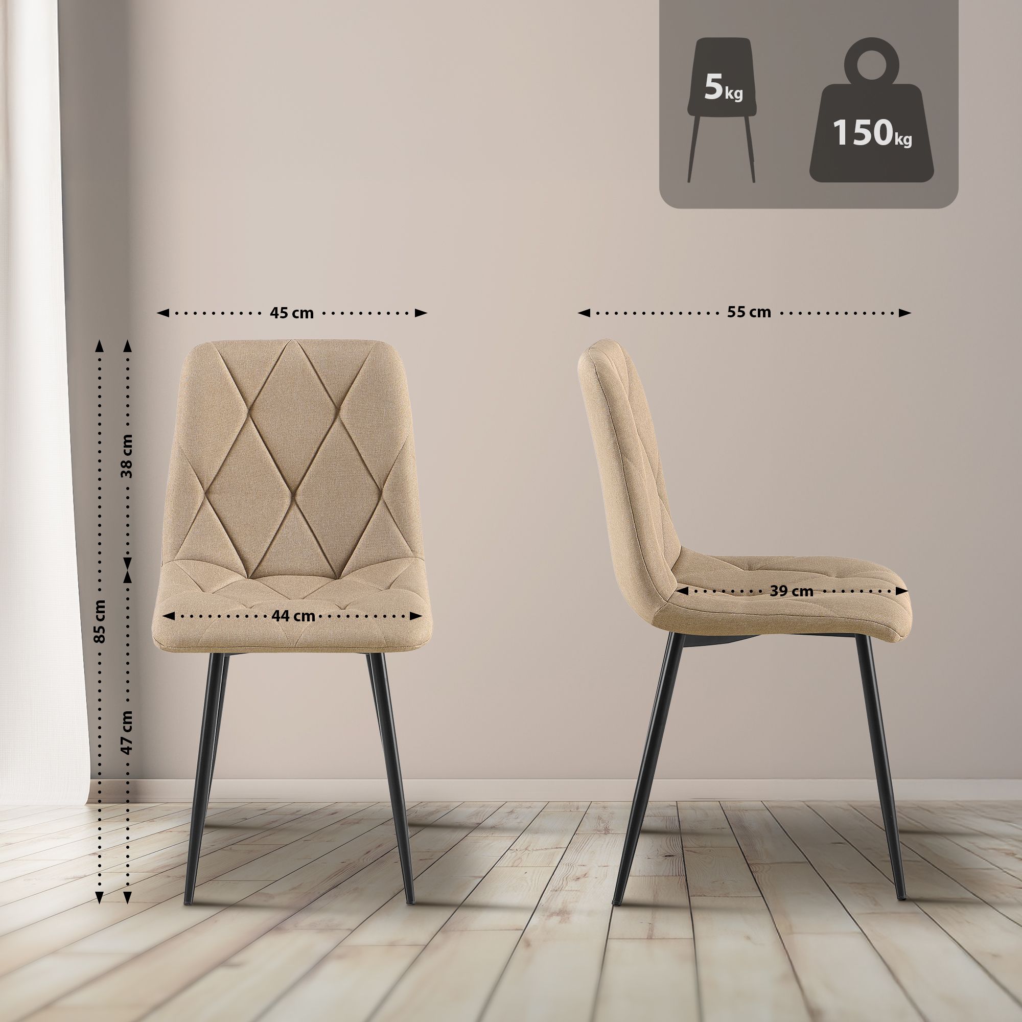 2er Set Esszimmerstuhl Clairton Stoff - Image 3