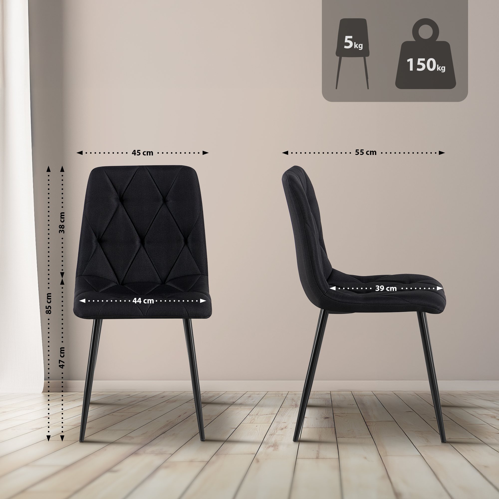 2er Set Esszimmerstuhl Clairton Stoff - Image 3