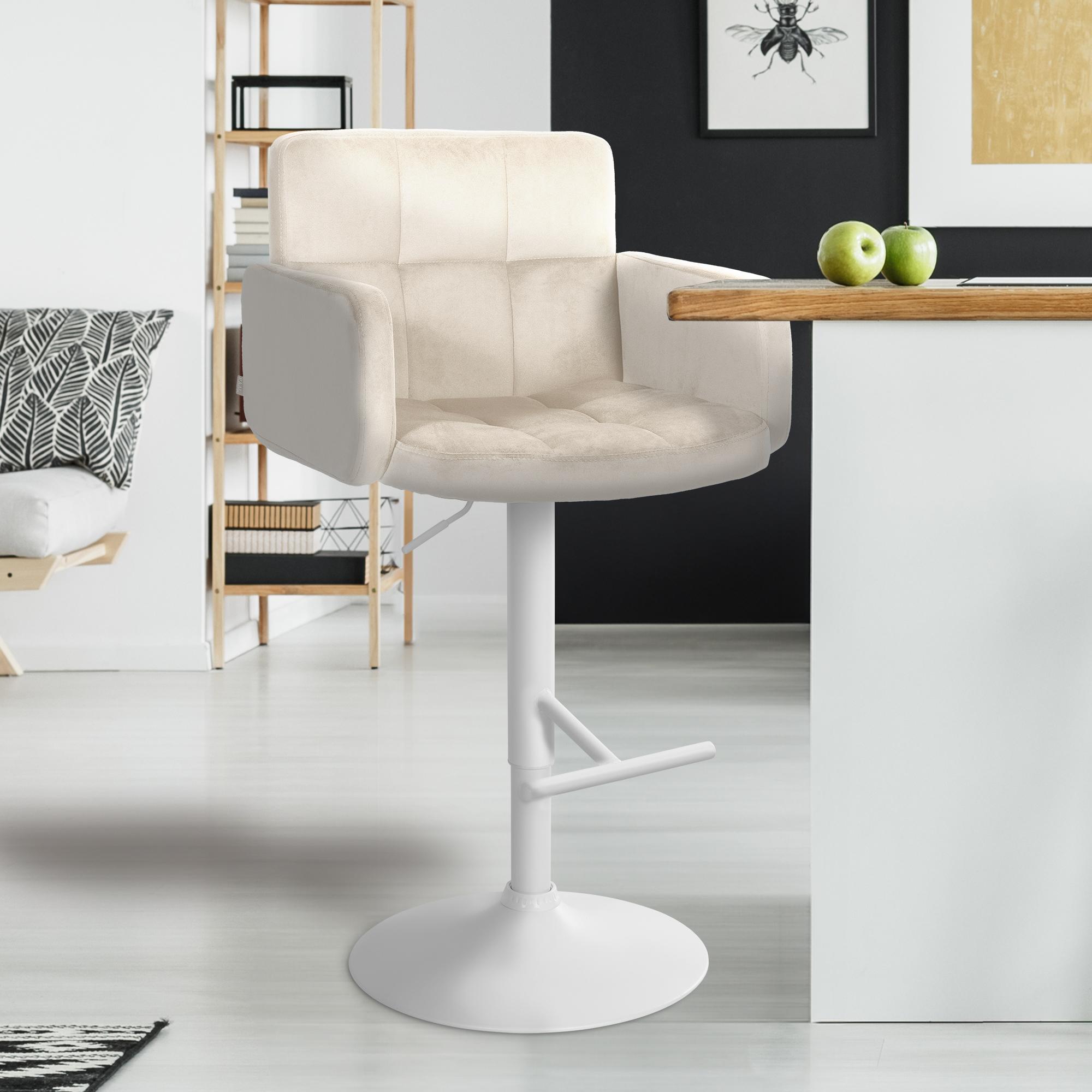 2er Set Barhocker Los Angeles Samt Weiß