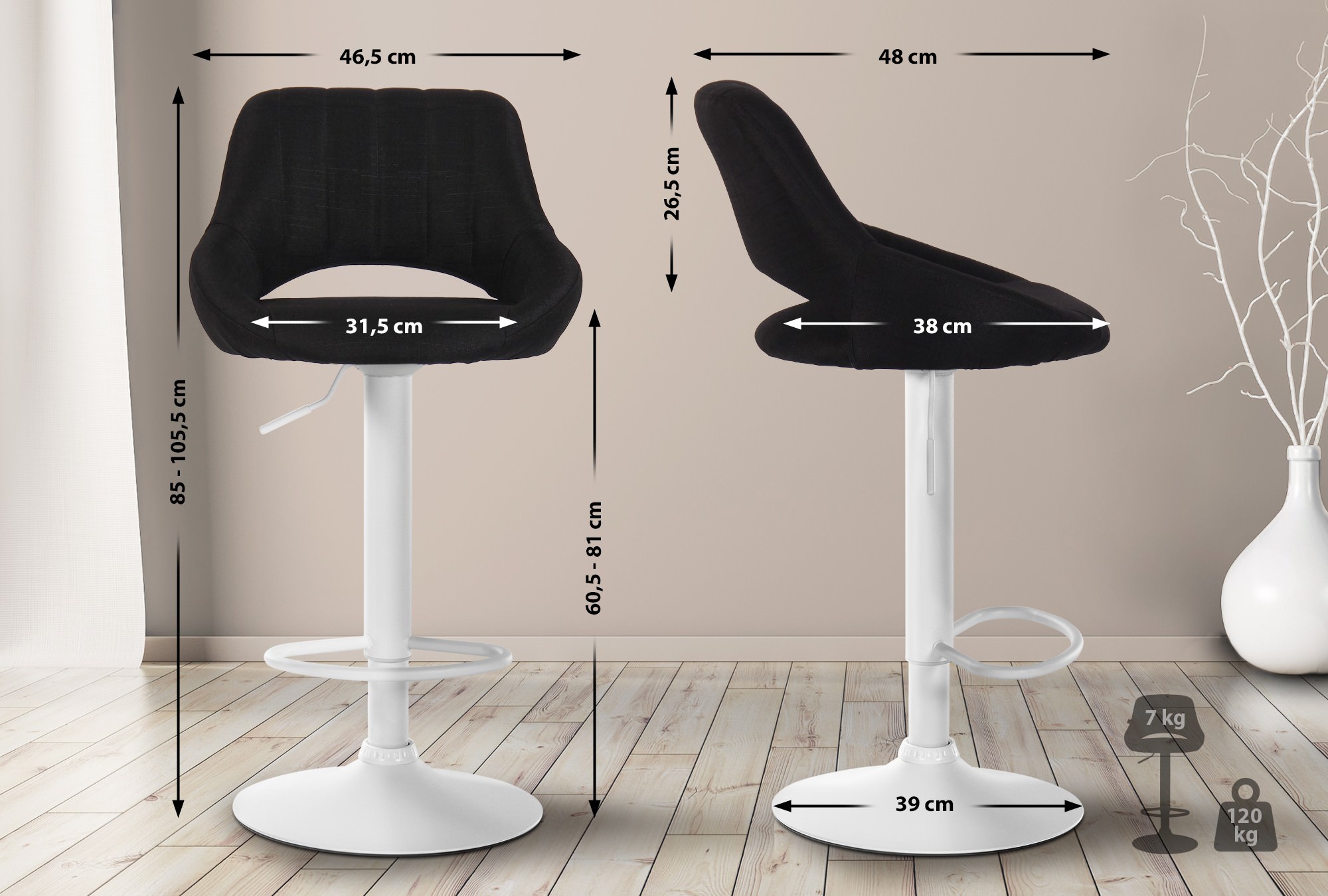 2er Set Barhocker Milet Stoff W