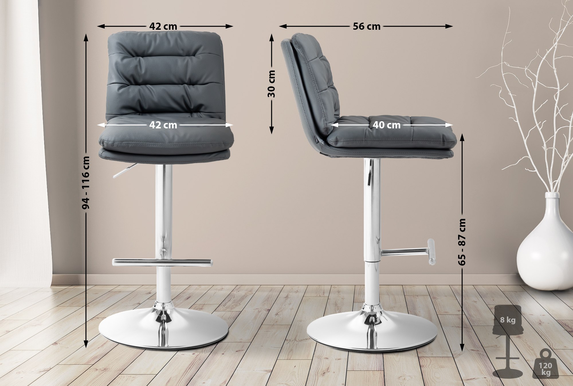 2er Set Barhocker Damar Kunstleder Chrom - Image 3