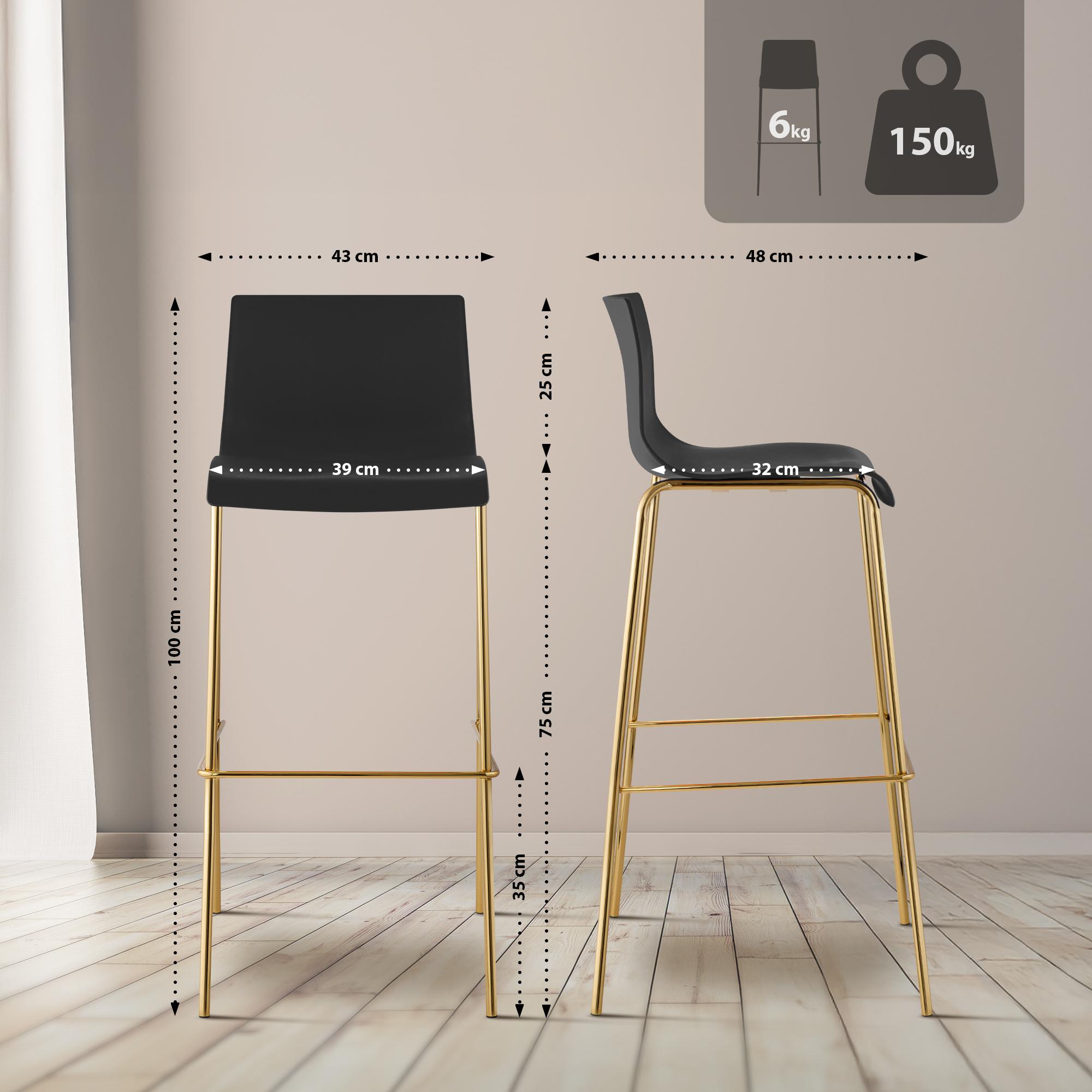 2er Set Barhocker Hoover Kunststoff 4-Fuß Gold