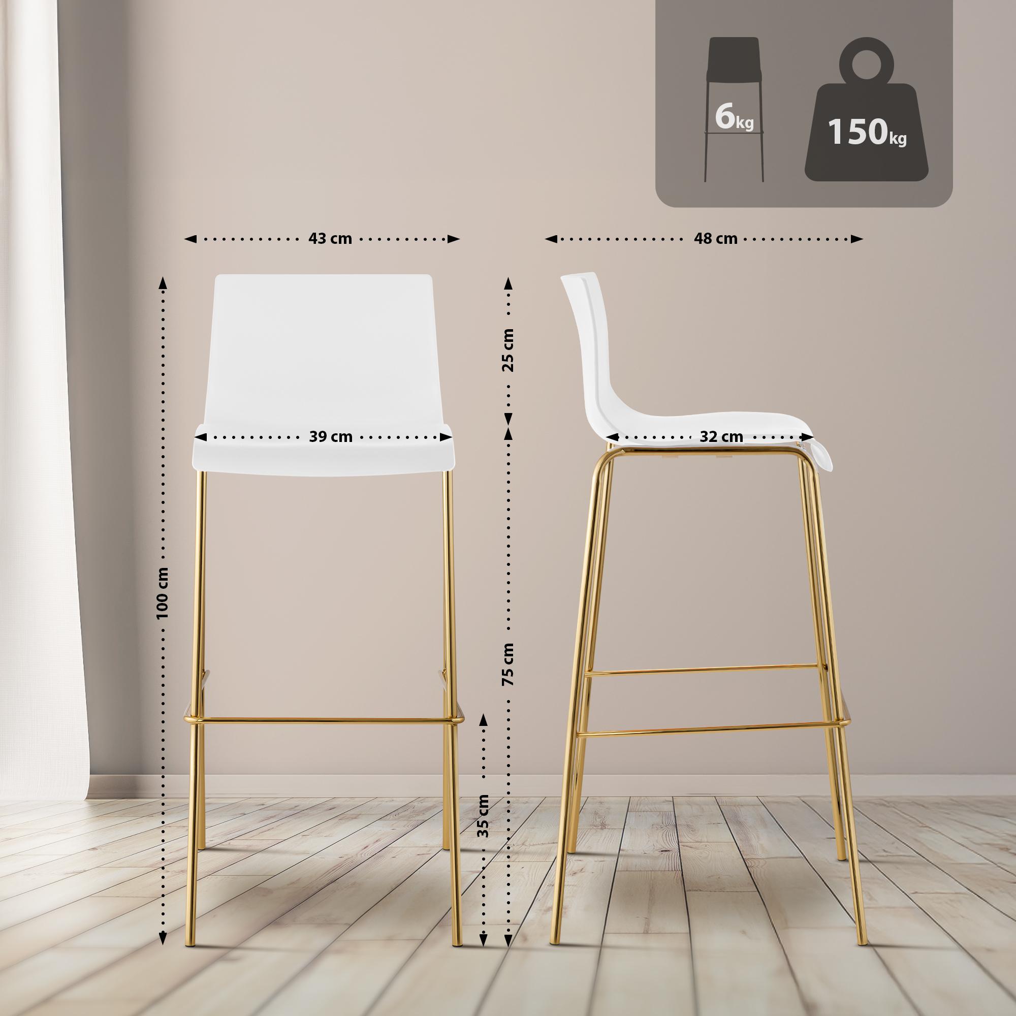2er Set Barhocker Hoover Kunststoff 4-Fuß Gold