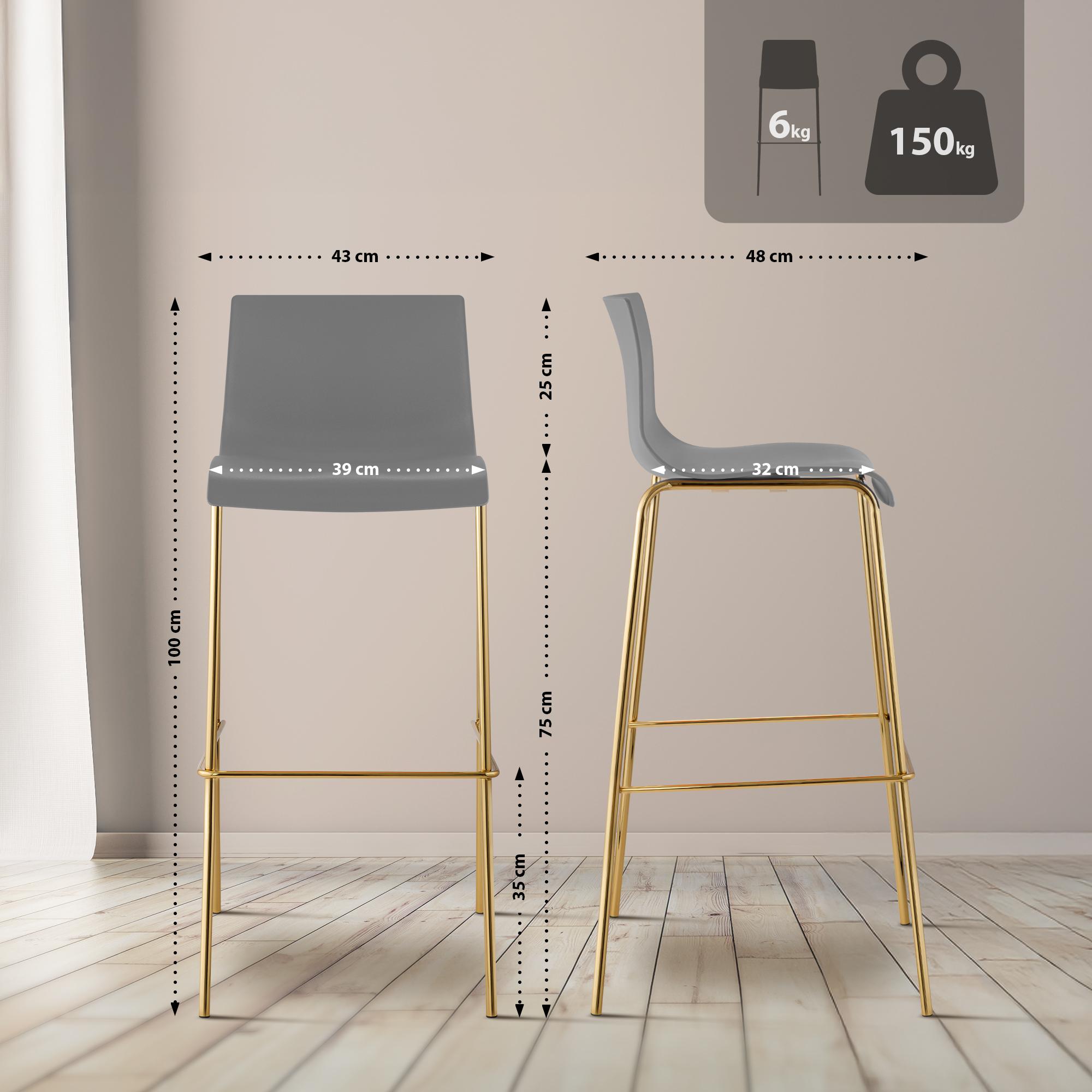 2er Set Barhocker Hoover Kunststoff 4-Fuß Gold