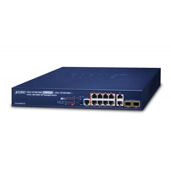 Planet GS-5220-8p2t2s Switch Di Rete Gestito L2+ Gigabit Ethernet [10/100/1000] Supporto Power Over Ethernet [poe] 1u Blu (ipv4/ipv6 L2+/l4 Managed -