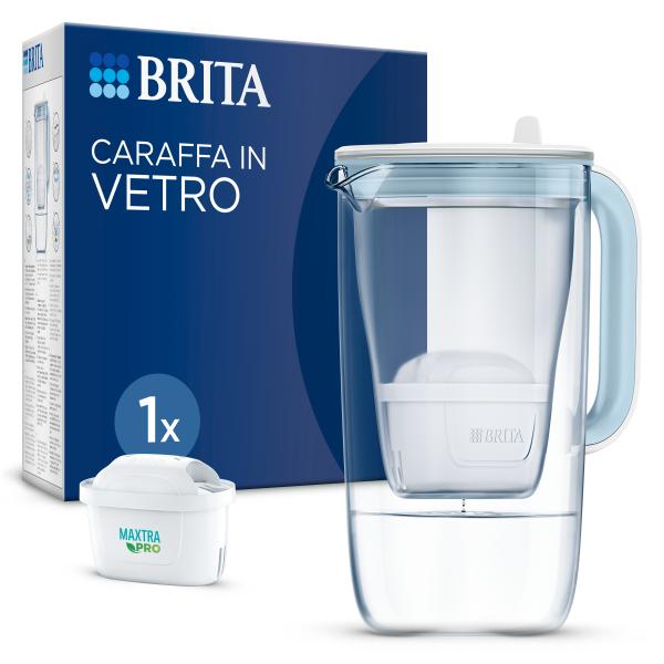 Brita Caraffa In Vetro Light Blue [2.5l] Incl. 1x Filtro Maxtra Pro AlL-IN-1 - Caraffa Di Design Premium, Coperchio Ribaltabile Per Riempimento Facil