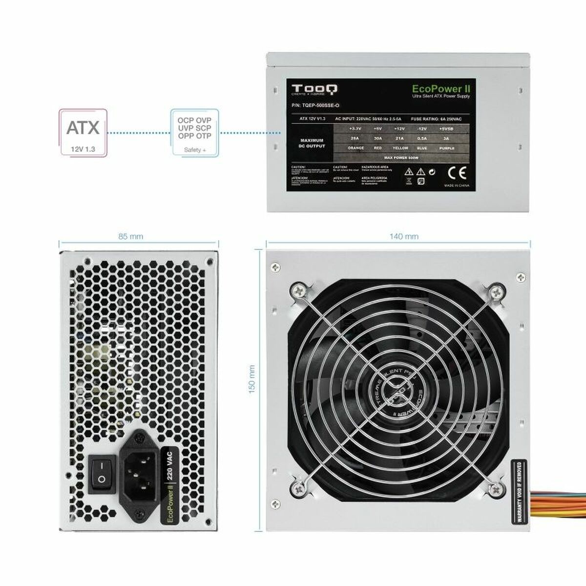 Fonte Di Alimentazione Tooq Fonte Ecopower Ii Atx 500 W Rohs ce - Image 4