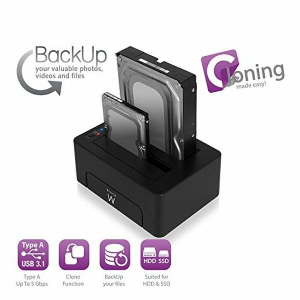Dock Station Dual Ewent Aaacet0186 Dual 2.5"-3.5" Usb 3.1 Abs Nero - Image 4