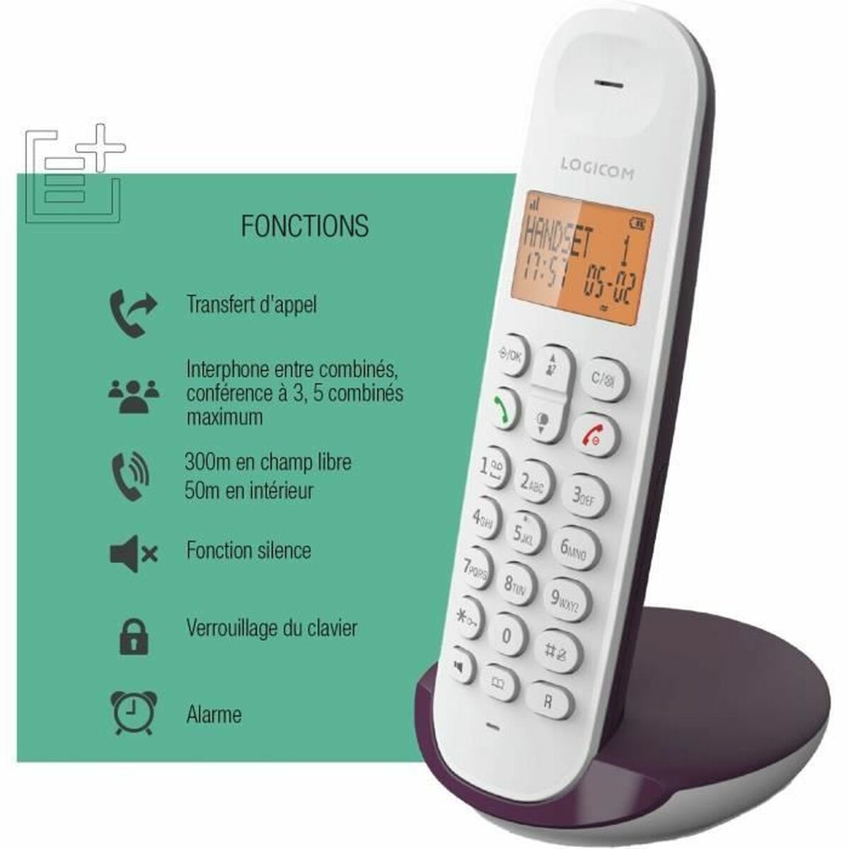 Telefono Fisso Logicom Dect Iloa 150 Solo Melanzana