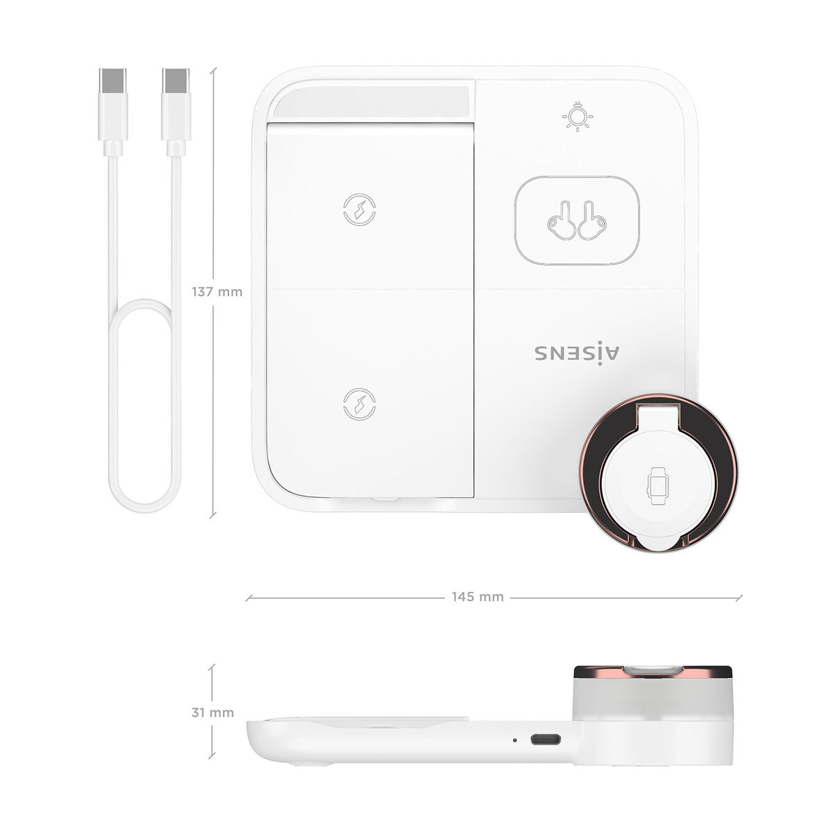 Caricabatterie Senza Fili Aisens AscH-15w4wc061-W 15 W Bianco