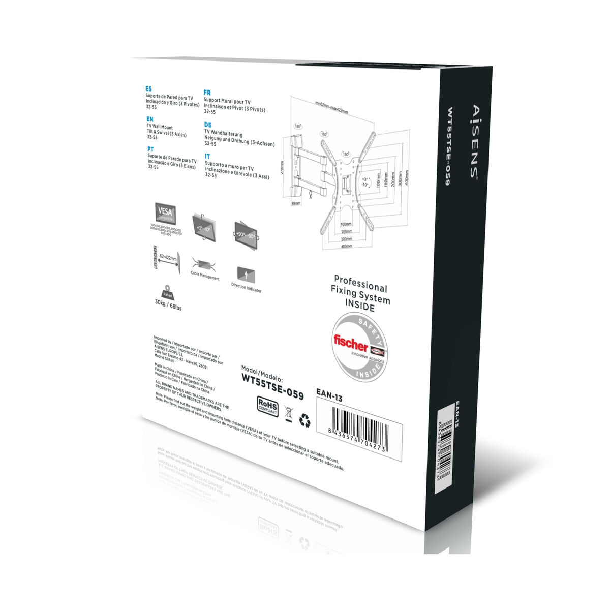 Supporto Da Parete Aisens Wt55tsE-059 Girevole Inclinabile Televisione Monitor - Image 6