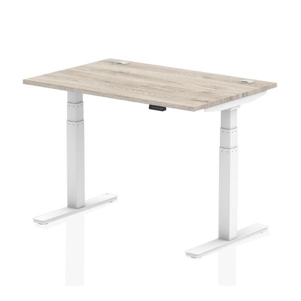 Dynamic Air Grigio, Bianco (dynamic Air 1200 X 800mm Height Adjustable Desk Grey Oak Top Cable Ports White Leg Ha01170 Dd)