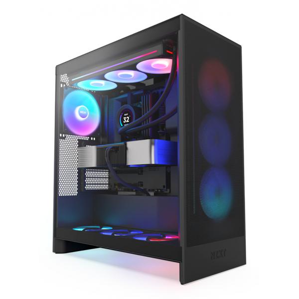 Nzxt H7 Flow Black Rgb (2024) Midi Tower Atx Gaming Gehäuse Schwarz Mit Glasfenster