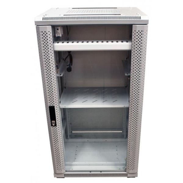 Allnet 19""schrank, 22he, B600/t 600mm, Glastür, Lichtgrau, SnB-Serie,