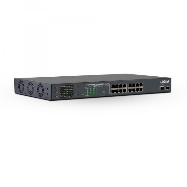 Inline Poe++ Gigabit Netzwerk Switch 16 Port, 1gb/s, 2xsfp, 19" 1he, Metall, Lüfte