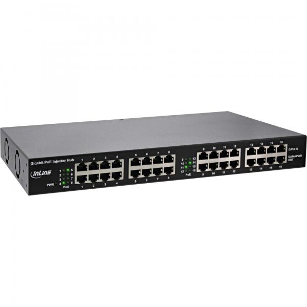 Inline Poe+ Gigabit Netzwerk Injektor Hub 16 Port 16x Poe+ 1gbit/s 19zoll