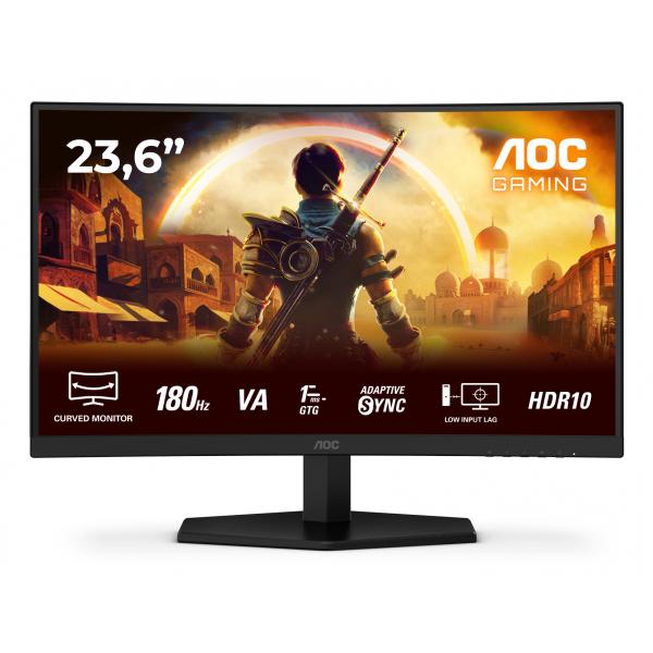 Monitor Curvo Per Pc Da Gioco - Aoc - 24'' - Fhd - 180hz - Pannello Va - 0,5 Ms - C24g42e