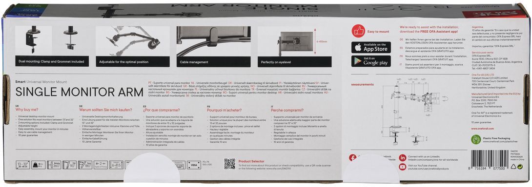 "supporto Per Monitor Intelligente - One For All - Vesa 100 - Braccio Singolo - 13 E 32"" - 8 Kg Max - Altezza Regolabile - Nero" - Image 3