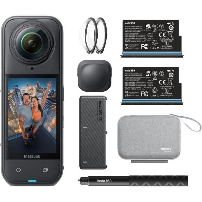 Insta360 X5 Bundle Edition - Cámara Deportiva De 360° - 8k - Wifi Y Bluetooth - Flowstate - Resistente Al Agua - Duración De La Batería: 185 Min