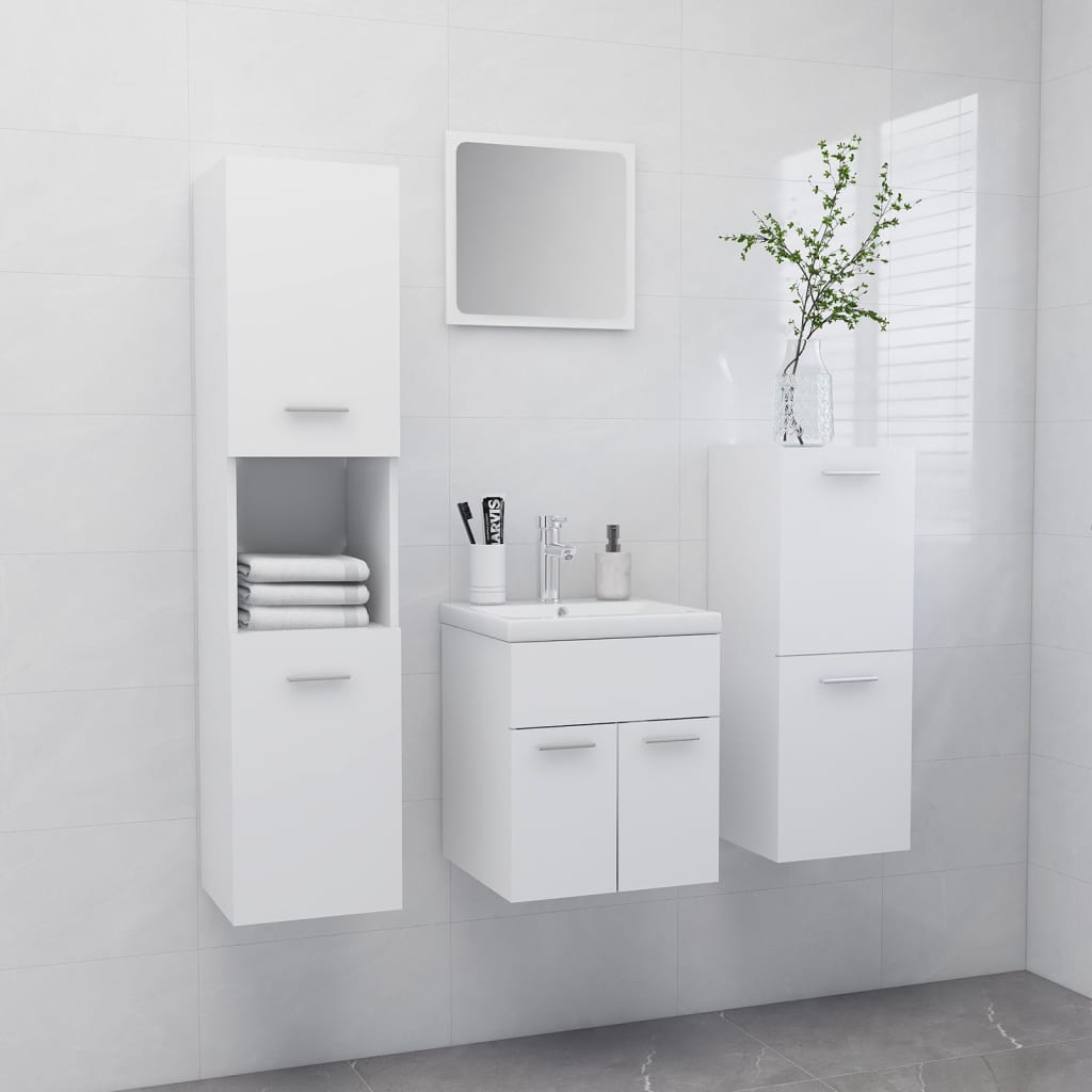 Set Mobili Da Bagno Bianco In Legno Multistrato
