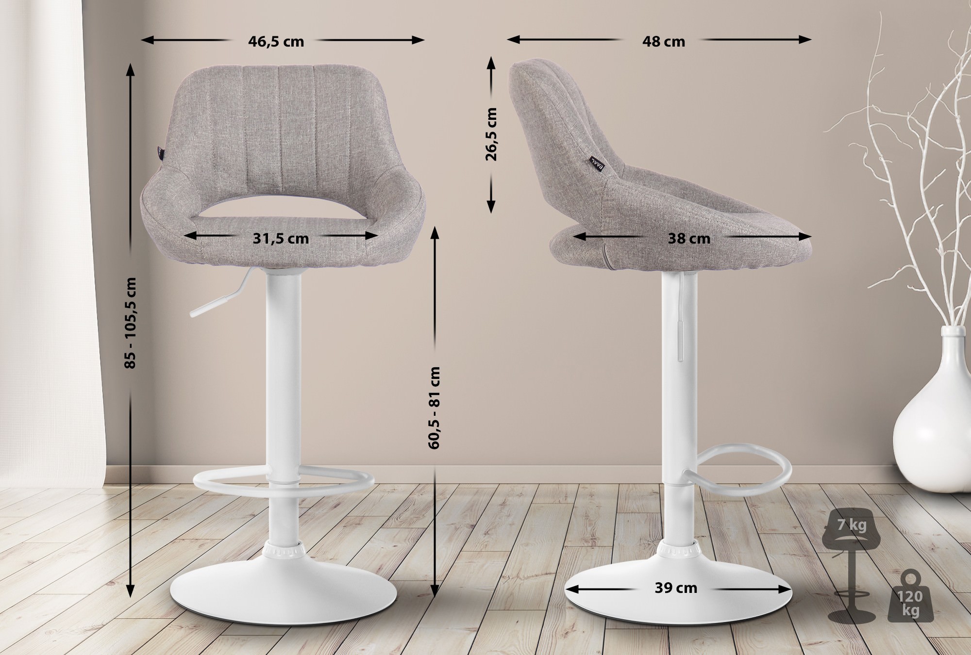 2er Set Barhocker Milet Stoff W