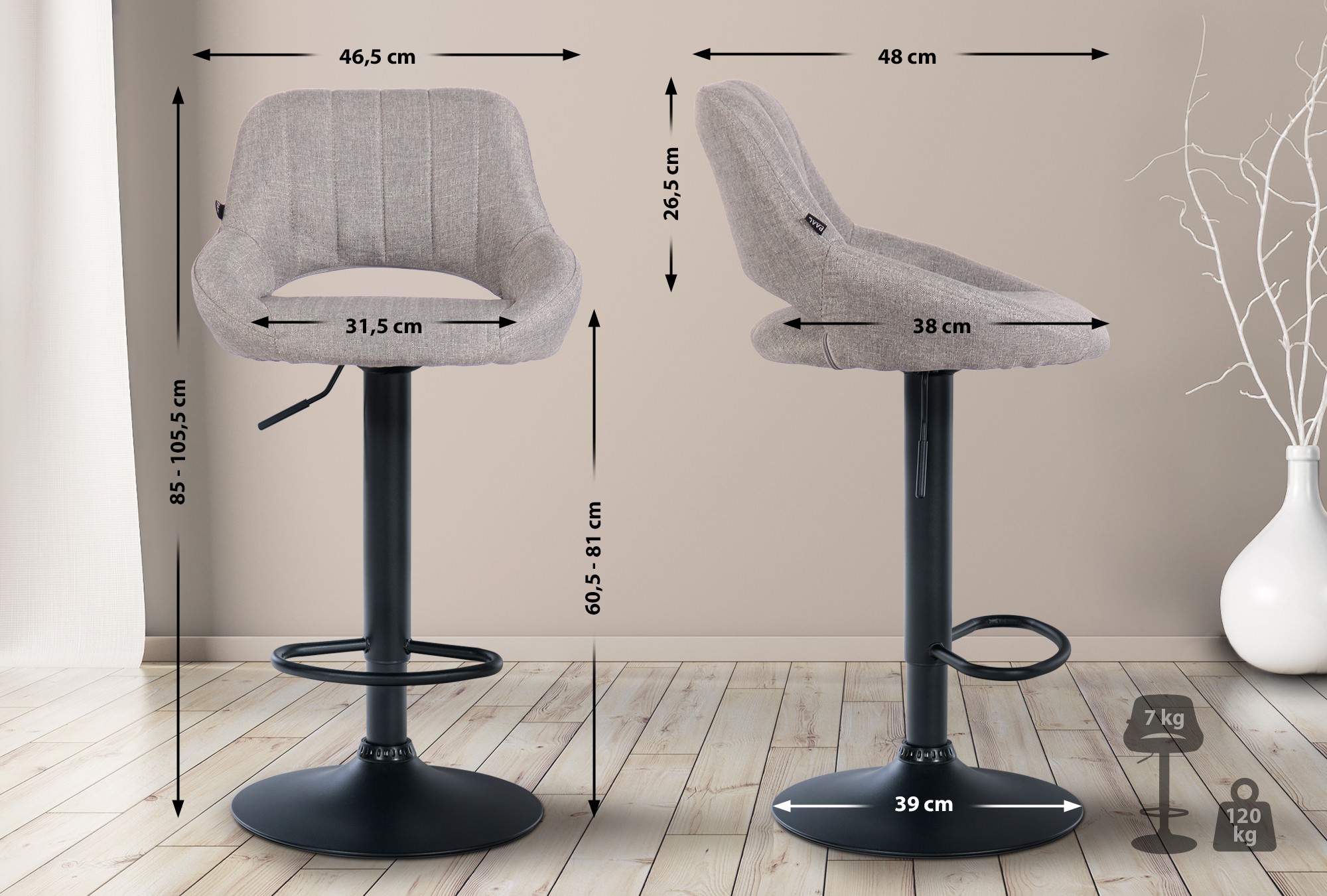 2er Set Barhocker Milet Stoff B