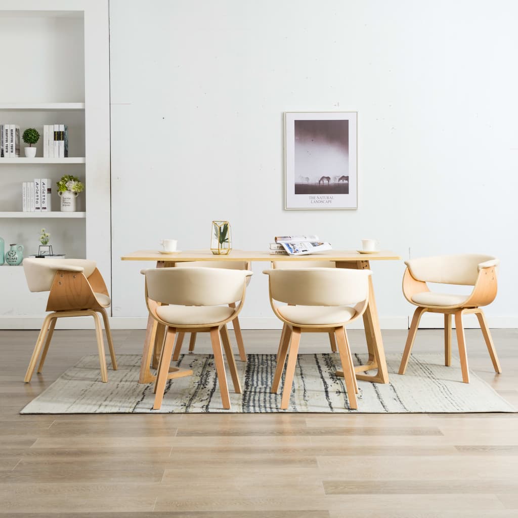 Sedie Da Pranzo 6 Pz Crema In Legno Piegato E Similpelle