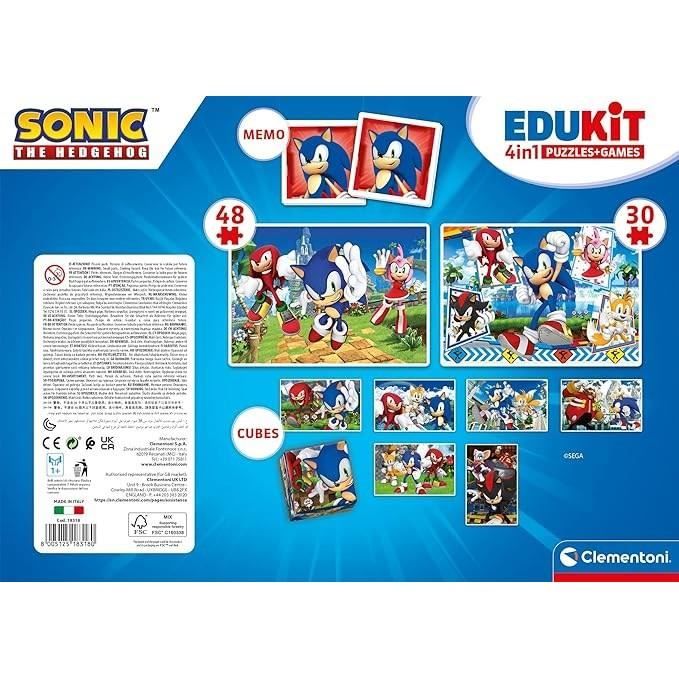 Clementoni - Edukit - Sonic - Scatola Didattica 4 In 1 - 2 Puzzle, 1 Promemoria, 1 Set Da 6 Cubi - Made In Italy - Dai 4 Anni In su - Image 5