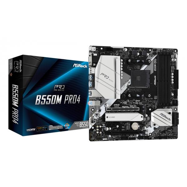 Asrock B550m Pro4 Amd B550 Socket Am4 Micro Atx (asrock B550m Pro4 Amd Am4 Socket Motherboard, MicrO-Atx, 4x Ddr4 Slots, 2x M.2 Sockets, Gbe Lan, 1x