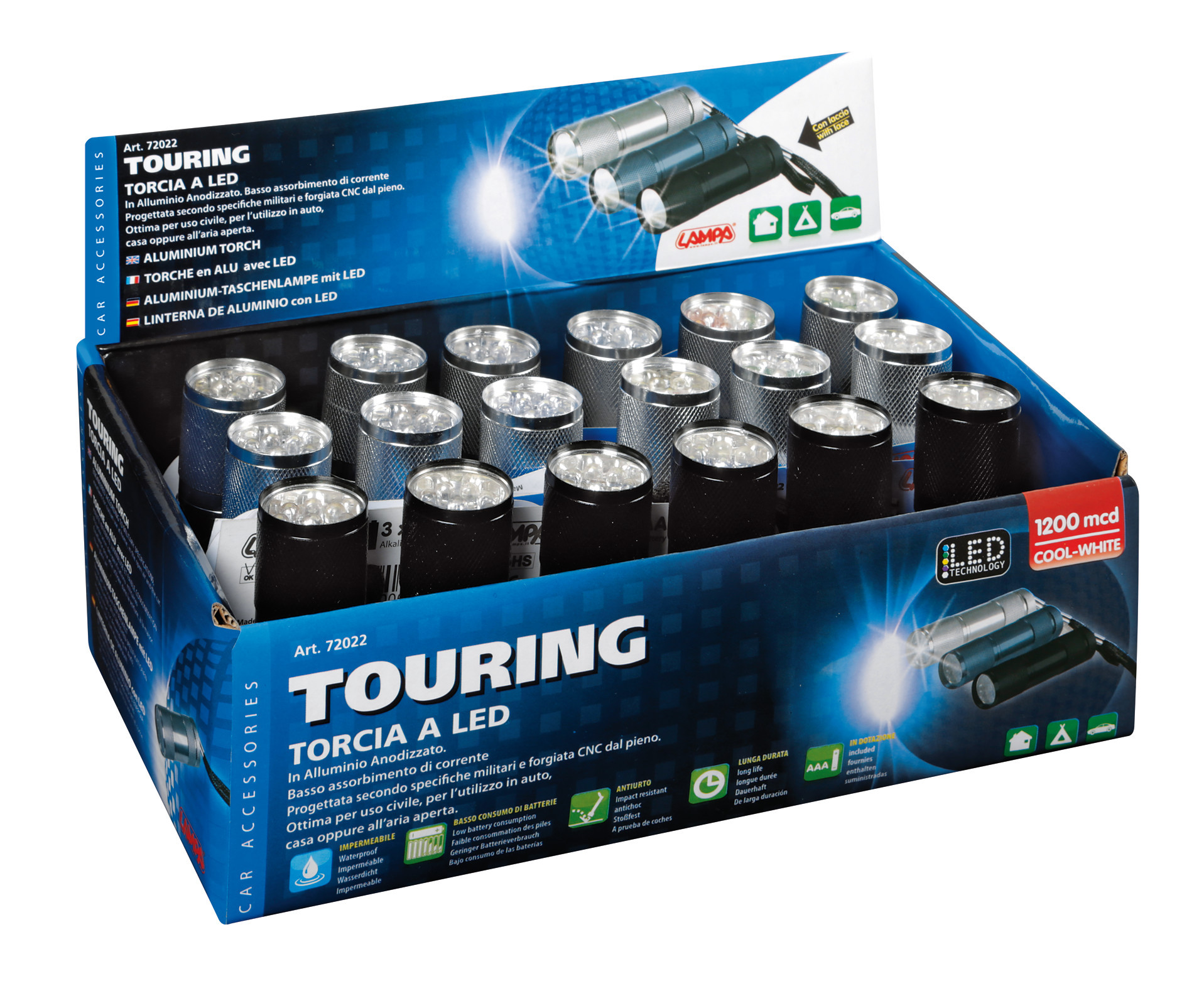 Touring, Torcia A 9 Led, 1200 Mcd - Display 18 pz