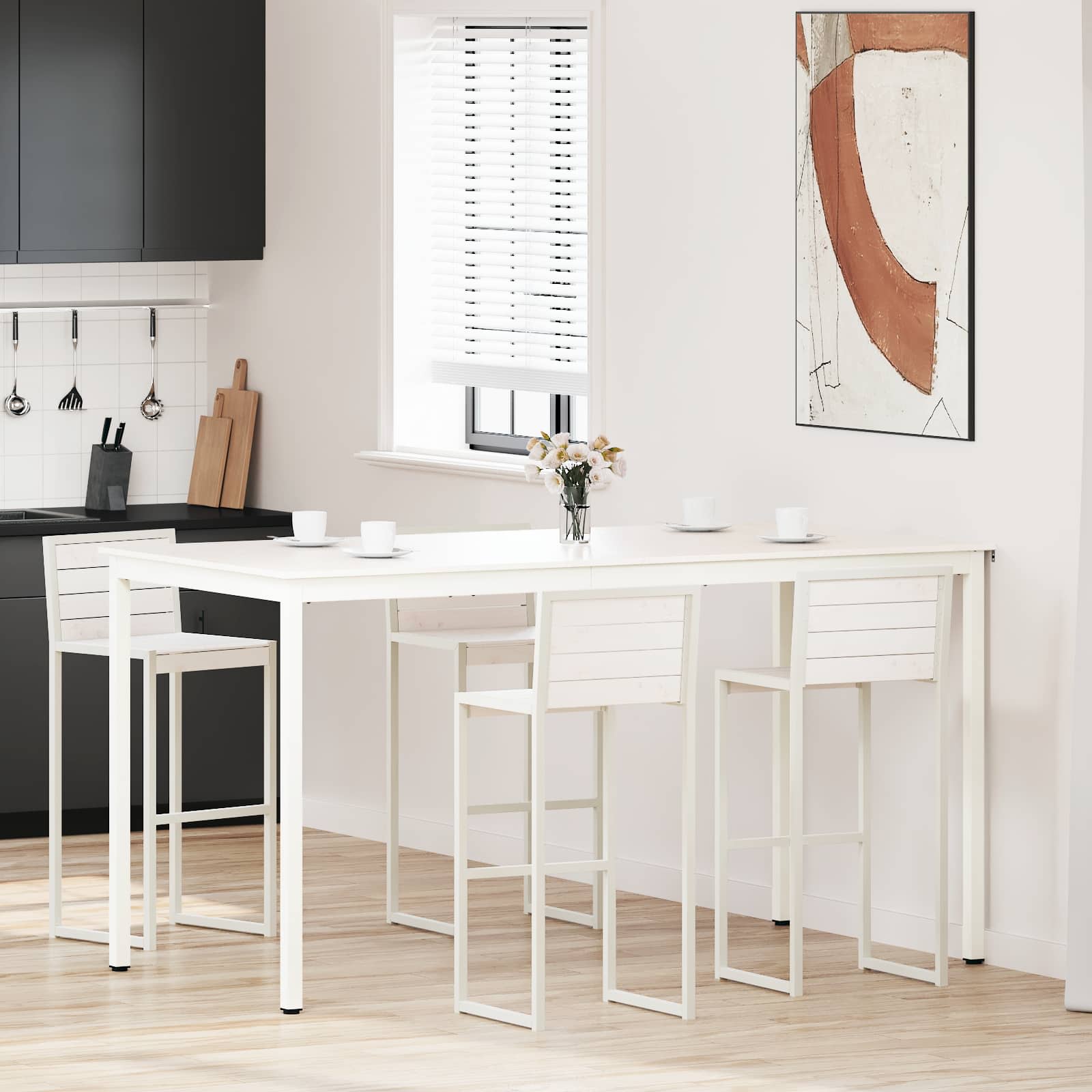 Tavolo Da Bar Bianco 110 X 55 X 105 Cm Pino Massello