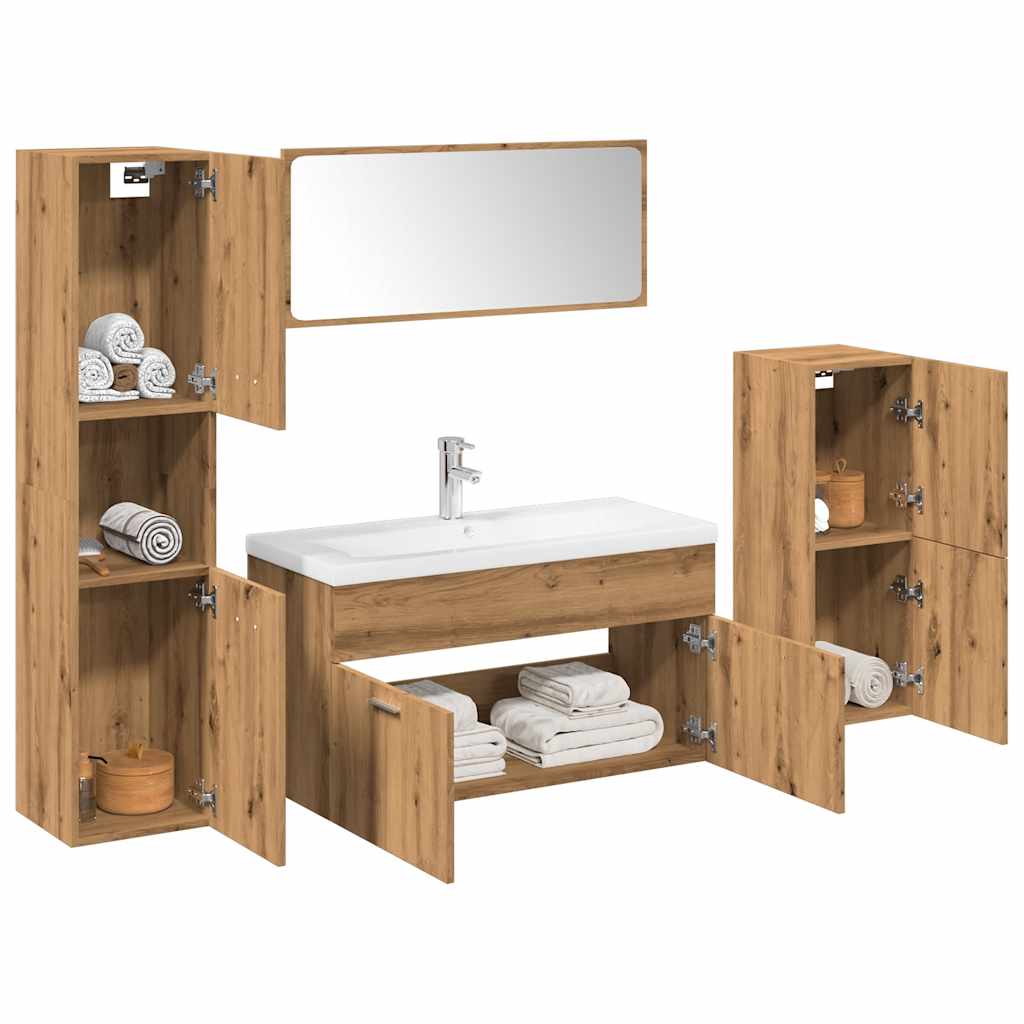 Set Mobili Da Bagno 5 Pz Rovere Artigianale Legno Multistrato