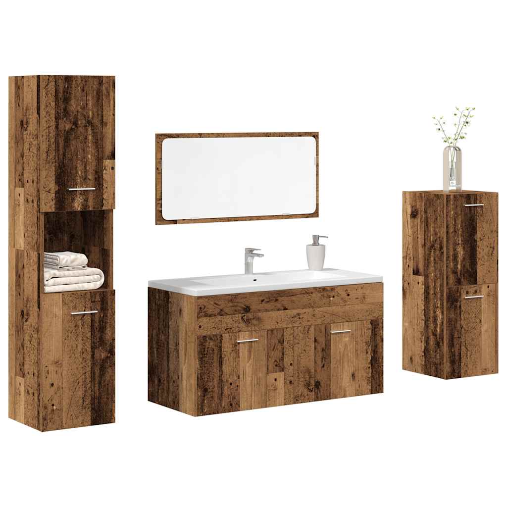 Set Mobili Da Bagno 4 Pz Legno Antico In Legno Multistrato