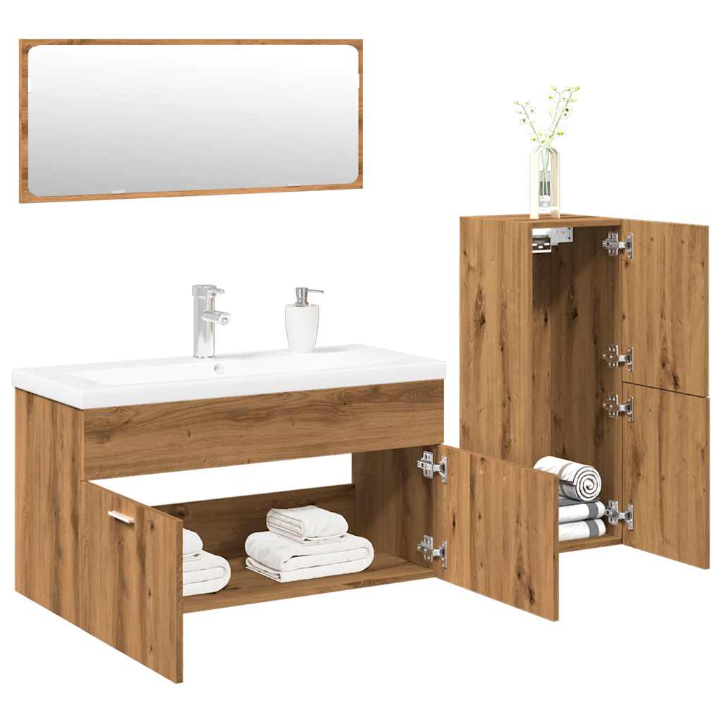 Set Mobili Da Bagno 4 Pz Rovere Artigianale Legno Multistrato