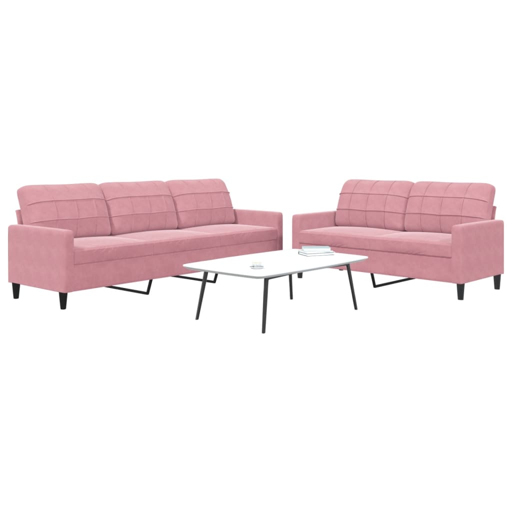 Set Di Divani 2 Pz Con Cuscini Rosa In Velluto