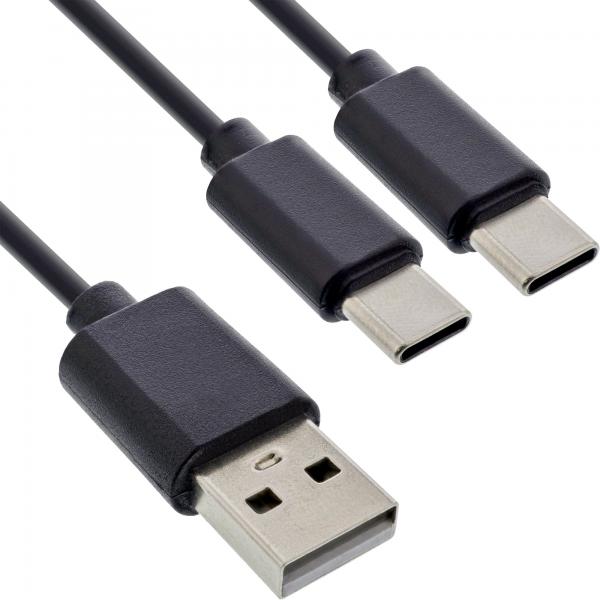 Cavo Di Ricarica Inline Usb 2in1 Y, 1x Spina UsB-A Su 2x Spina UsB-C, Nero 1 M, 1 M, Usb A, 2 X Usb C, Usb 2.0, Nero