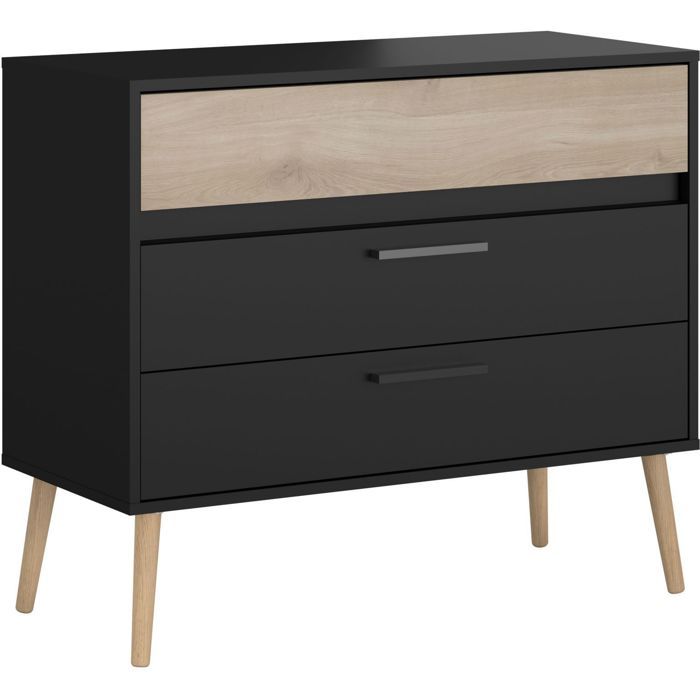 Cassettiera - Aalborg - 3 Cassetti - Finitura Nero E Rovere - Stile Scandinavo - L90,8 X P39,9 X A77,5 Cm - Parisot