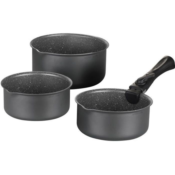 Arthur Martin Am777gm Batteria Da Cucina Set Di 3 Padelle - Matt Grey 16-18-20 Cm + 1 Manico Rimovibile - Tutte Le Luci Inclusa L'induzione