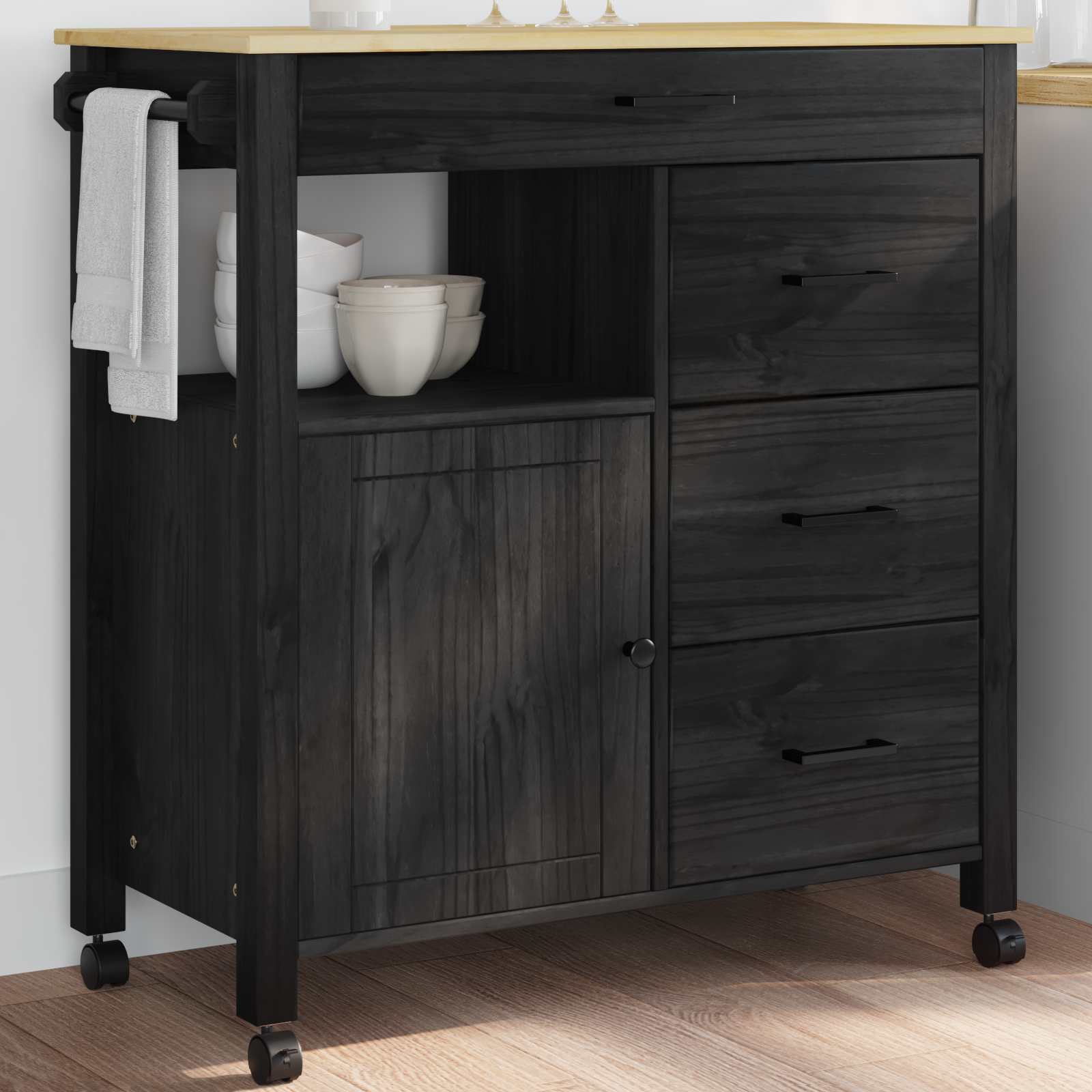 Carrello Da Cucina Tinta Unita Nero - Image 3