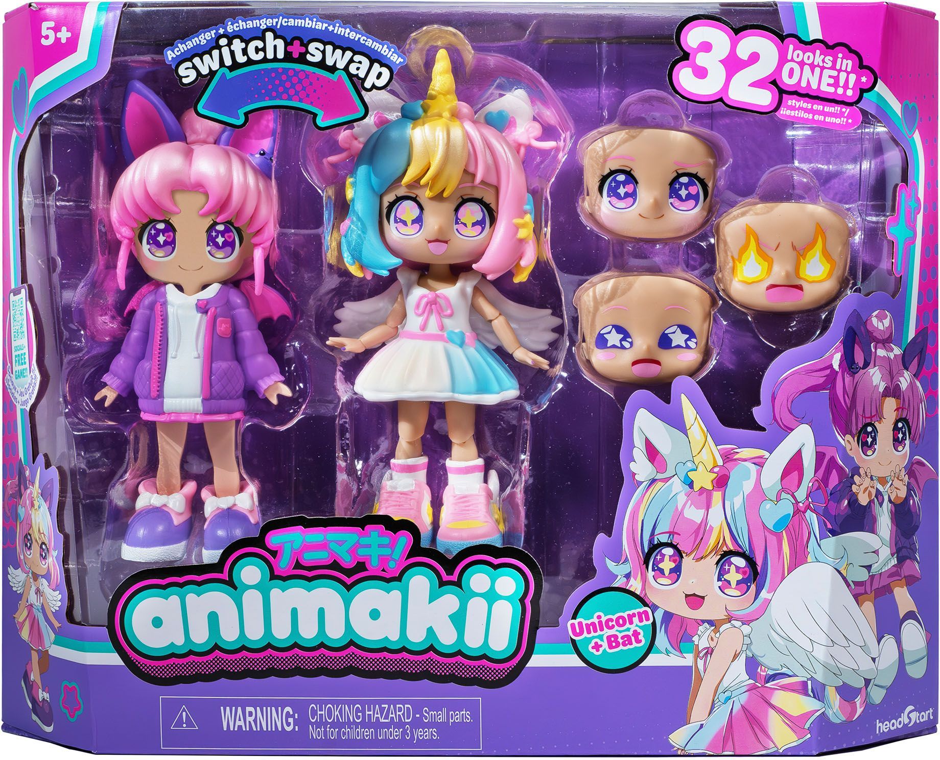 Bambola Personalizzabile - Bandai - Animakii - Hea26348 - Unicorno E Pipistrello